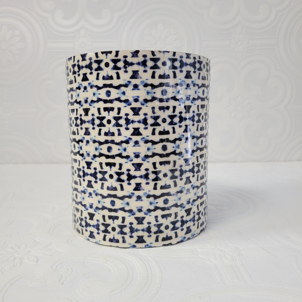 Viva Terra Tall Canister Jesses Indigo Blue‎ White Bohemian Evil Eye Wood Base